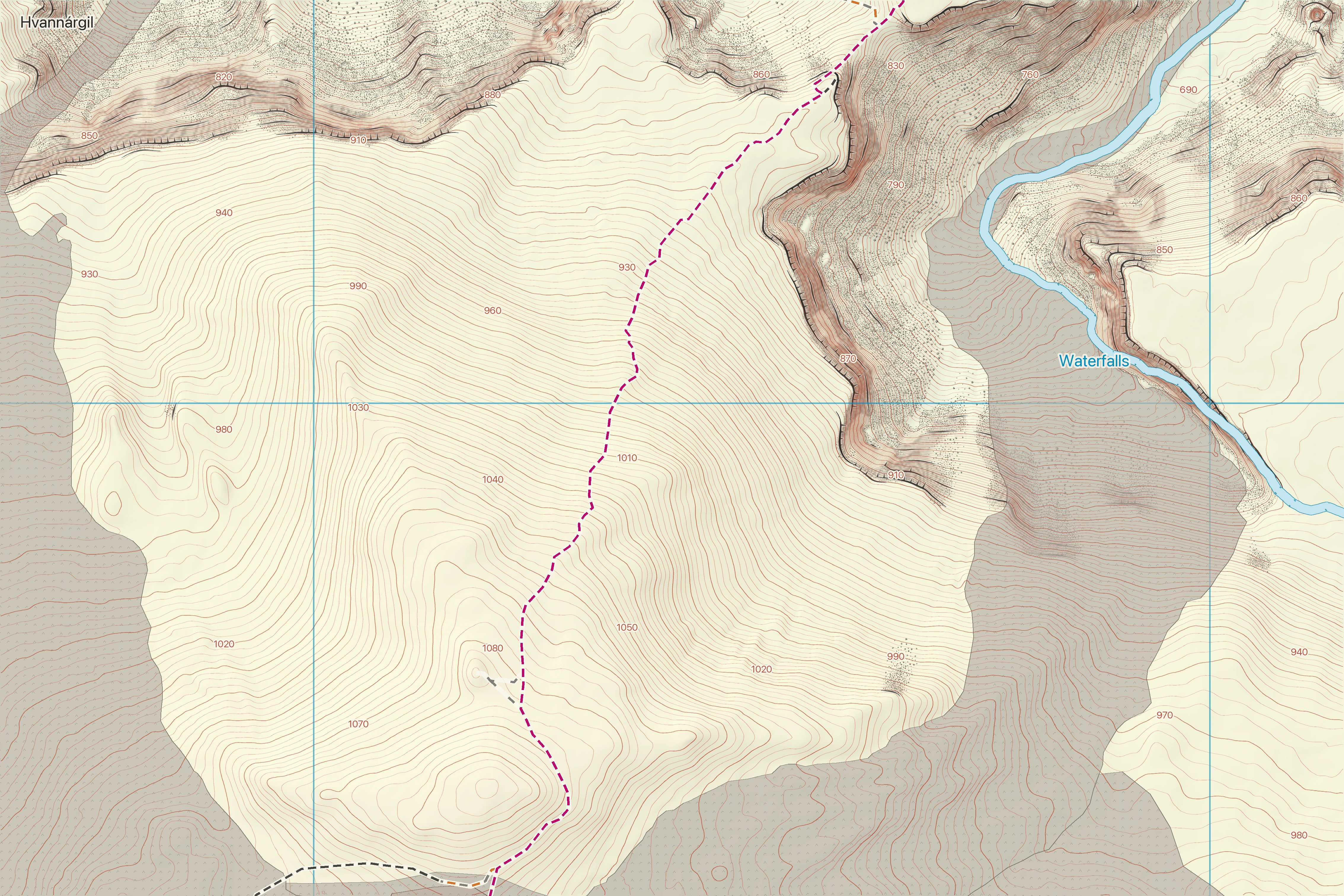 Spatial Terrain detailed Iceland topographic mapping near Magni and Móði