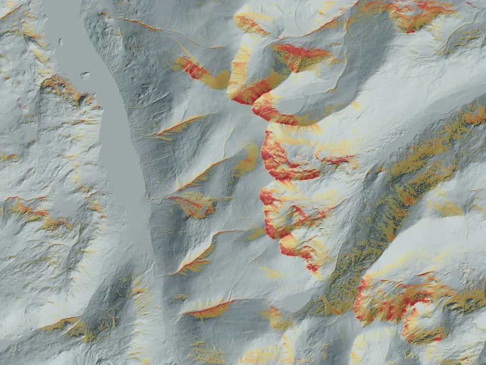 Spatial Terrain relative avalanche-release index over four-metre LiDAR terrain around Helvellyn